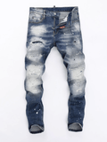 Blue Washed White Paint Jeans