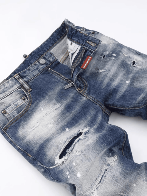 Blue Washed White Paint Jeans