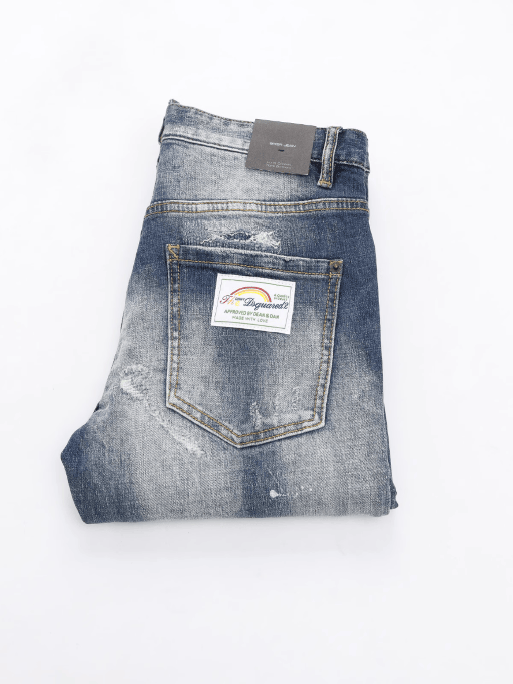 Blue Washed White Paint Jeans