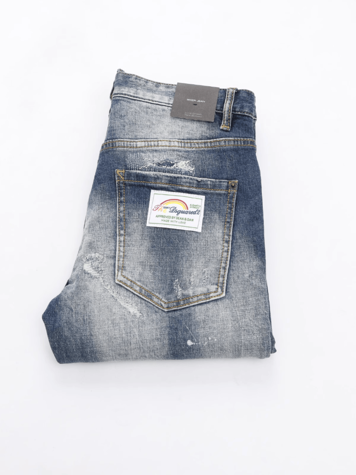 Blue Washed White Paint Jeans