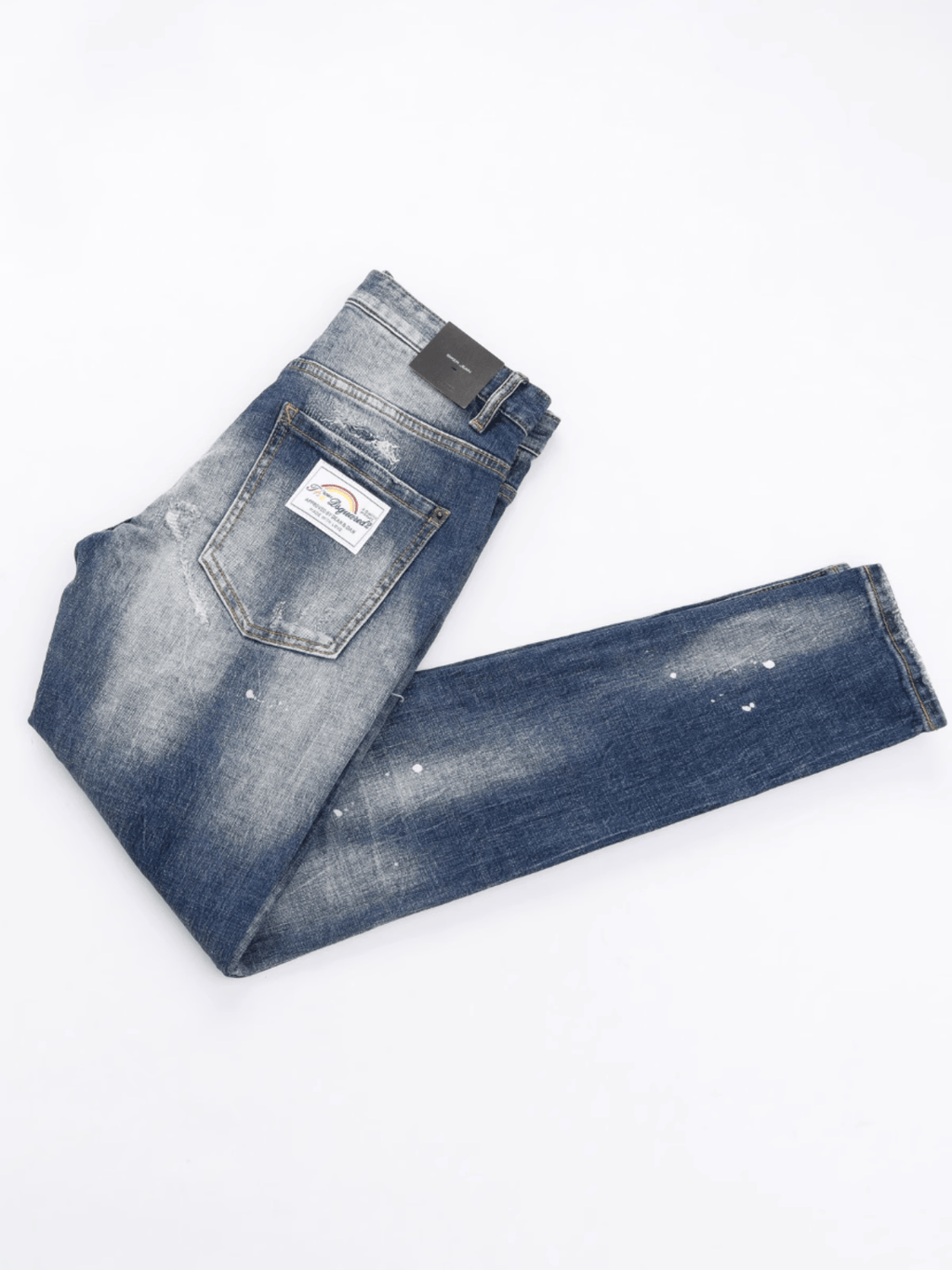 Blue Washed White Paint Jeans