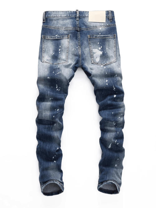 Blue Washed White Paint Jeans