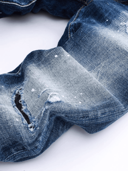 Blue Ripped Paint Jeans