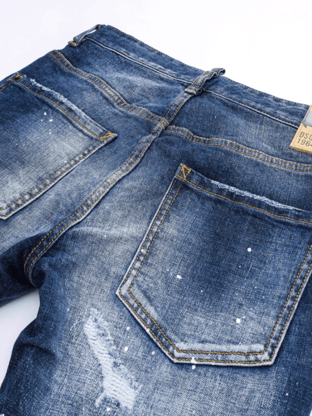 Blue Ripped Paint Jeans