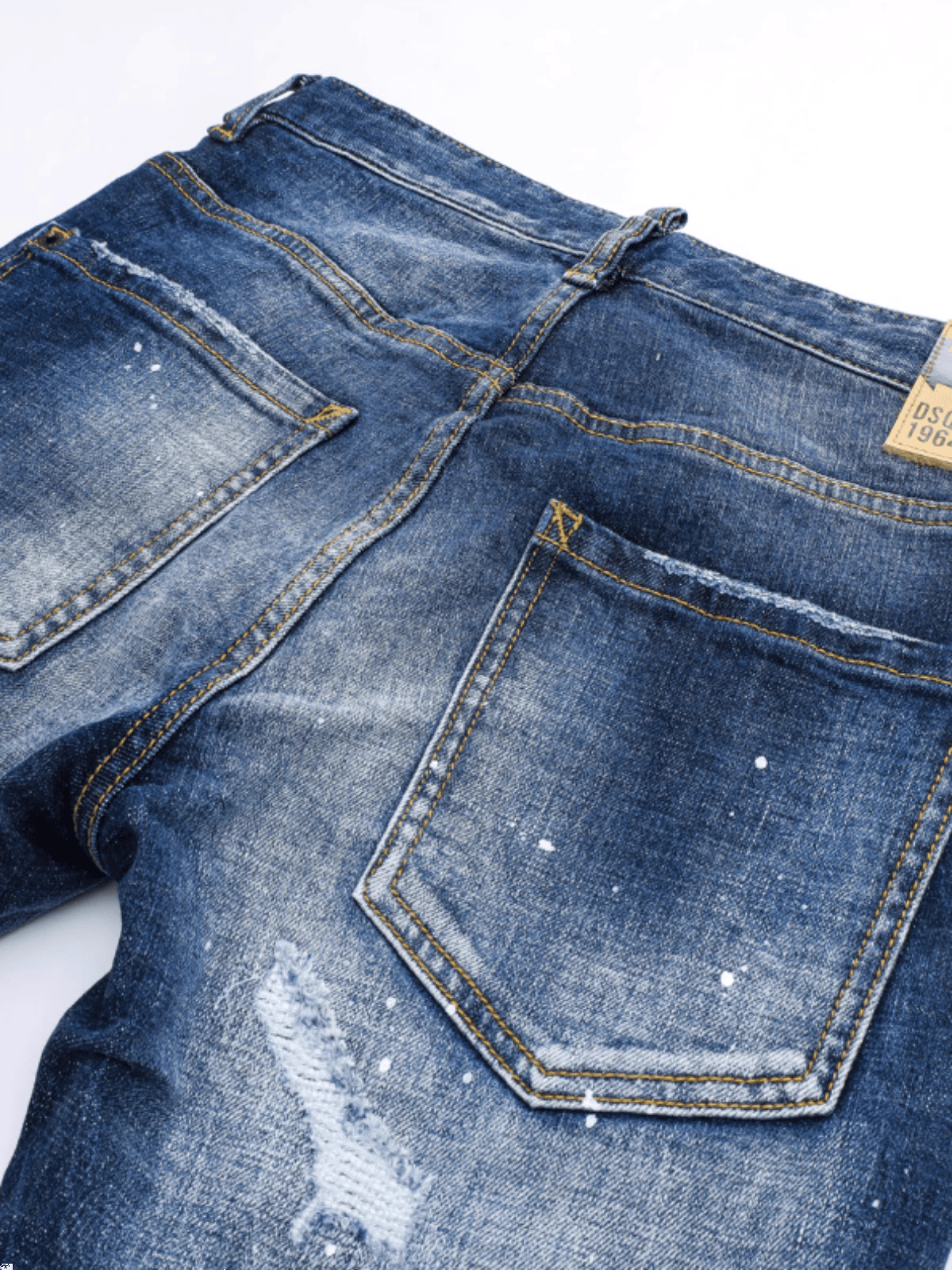 Blue Ripped Paint Jeans